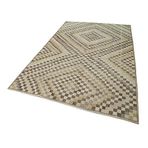 172x270 cm Kareli Kilim Bej Kareli Yün El Dokuma Modern Geometrik Etnik Eskitme Desenli Boho Oturma Odası Salon Yolluk Koridor Mutfak Halısı