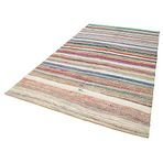 172x312 cm Chaput Kilim Beyaz Çizgili Yün El Dokuma Modern Geometrik Etnik Eskitme Desenli Boho Oturma Odası Salon Yolluk Koridor Mutfak Halısı
