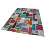 173x236 cm Kırk Yama Gri Yama Pamuklu Yün El Dokuma Modern Geometrik Etnik Eskitme Desenli Boho Oturma Odası Salon Yolluk Koridor Mutfak Halısı