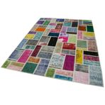 173x239 cm Kırk Yama Kırmızı Yama Pamuklu Yün El Dokuma Modern Geometrik Etnik Eskitme Desenli Boho Oturma Odası Salon Yolluk Koridor Mutfak Halısı