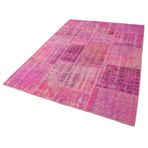 173x240 cm Kırk Yama Pembe Yama Pamuklu Yün El Dokuma Modern Geometrik Etnik Eskitme Desenli Boho Oturma Odası Salon Yolluk Koridor Mutfak Halısı