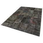 173x243 cm Kırk Yama Siyah Yama Pamuklu Yün El Dokuma Modern Geometrik Etnik Eskitme Desenli Boho Oturma Odası Salon Yolluk Koridor Mutfak Halısı