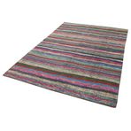 173x245 cm Chaput Kilim Bej Çizgili Yün El Dokuma Modern Geometrik Etnik Eskitme Desenli Boho Oturma Odası Salon Yolluk Koridor Mutfak Halısı