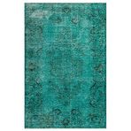 173x268 cm Atina Turkuaz Vintage Yün El Dokuma Modern Geometrik Etnik Eskitme Desenli Boho Oturma Odası Salon Yolluk Koridor Mutfak Halısı