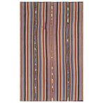 173x268 cm Girit Bej Çizgili Yün El Dokuma Modern Geometrik Etnik Eskitme Desenli Boho Oturma Odası Salon Yolluk Koridor Mutfak Halısı