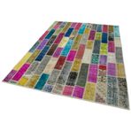 174x245 cm Kırk Yama Pembe Yama Pamuklu Yün El Dokuma Modern Geometrik Etnik Eskitme Desenli Boho Oturma Odası Salon Yolluk Koridor Mutfak Halısı