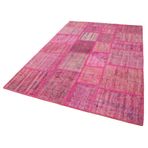 174x247 cm Kırk Yama Pembe Yama Pamuklu Yün El Dokuma Modern Geometrik Etnik Eskitme Desenli Boho Oturma Odası Salon Yolluk Koridor Mutfak Halısı