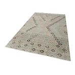 174x290 cm Kareli Kilim Bej Kareli Yün El Dokuma Modern Geometrik Etnik Eskitme Desenli Boho Oturma Odası Salon Yolluk Koridor Mutfak Halısı