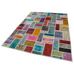 175x239 cm Kırk Yama Gri Yama Pamuklu Yün El Dokuma Modern Geometrik Etnik Eskitme Desenli Boho Oturma Odası Salon Yolluk Koridor Mutfak Halısı