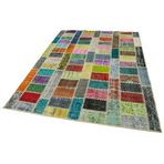 175x242 cm Kırk Yama Gri Yama Pamuklu Yün El Dokuma Modern Geometrik Etnik Eskitme Desenli Boho Oturma Odası Salon Yolluk Koridor Mutfak Halısı