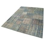 175x242 cm Kırk Yama Mavi Yama Pamuklu Yün El Dokuma Modern Geometrik Etnik Eskitme Desenli Boho Oturma Odası Salon Yolluk Koridor Mutfak Halısı