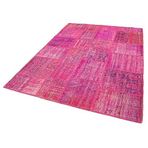 175x242 cm Kırk Yama Pembe Yama Pamuklu Yün El Dokuma Modern Geometrik Etnik Eskitme Desenli Boho Oturma Odası Salon Yolluk Koridor Mutfak Halısı