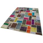 175x245 cm Kırk Yama Gri Yama Pamuklu Yün El Dokuma Modern Geometrik Etnik Eskitme Desenli Boho Oturma Odası Salon Yolluk Koridor Mutfak Halısı
