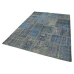 175x247 cm Kırk Yama Mavi Yama Pamuklu Yün El Dokuma Modern Geometrik Etnik Eskitme Desenli Boho Oturma Odası Salon Yolluk Koridor Mutfak Halısı