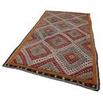 175x339 cm Geometrik Kilim Turuncu Geometrik Yün El Dokuma Modern Geometrik Etnik Eskitme Desenli Boho Oturma Odası Salon Yolluk Koridor Mutfak Halısı