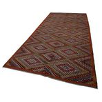 175x377 cm Geometrik Kilim Bordo Geometrik Yün El Dokuma Modern Geometrik Etnik Eskitme Desenli Boho Oturma Odası Salon Yolluk Koridor Mutfak Halısı