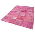 176x242 cm Kırk Yama Pembe Yama Pamuklu Yün El Dokuma Modern Geometrik Etnik Eskitme Desenli Boho Oturma Odası Salon Yolluk Koridor Mutfak Halısı