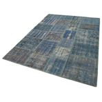 176x244 cm Kırk Yama Mavi Yama Pamuklu Yün El Dokuma Modern Geometrik Etnik Eskitme Desenli Boho Oturma Odası Salon Yolluk Koridor Mutfak Halısı