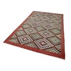 176x285 cm Kareli Kilim Kırmızı Kareli Yün El Dokuma Modern Geometrik Etnik Eskitme Desenli Boho Oturma Odası Salon Yolluk Koridor Mutfak Halısı