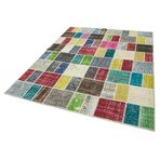 177x229 cm Kırk Yama Kırmızı Yama Pamuklu Yün El Dokuma Modern Geometrik Etnik Eskitme Desenli Boho Oturma Odası Salon Yolluk Koridor Mutfak Halısı