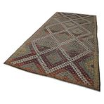 177x385 cm Geometrik Kilim Kahverengi Geometrik Yün El Dokuma Modern Geometrik Etnik Eskitme Desenli Boho Oturma Odası Salon Yolluk Koridor Mutfak Halısı