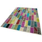 178x230 cm Kırk Yama Pembe Yama Pamuklu Yün El Dokuma Modern Geometrik Etnik Eskitme Desenli Boho Oturma Odası Salon Yolluk Koridor Mutfak Halısı