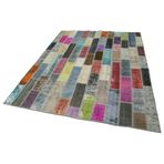 178x241 cm Kırk Yama Gri Yama Pamuklu Yün El Dokuma Modern Geometrik Etnik Eskitme Desenli Boho Oturma Odası Salon Yolluk Koridor Mutfak Halısı