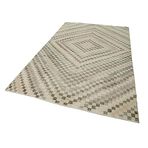178x304 cm Kareli Kilim Bej Kareli Yün El Dokuma Modern Geometrik Etnik Eskitme Desenli Boho Oturma Odası Salon Yolluk Koridor Mutfak Halısı