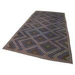 178x369 cm Geometrik Kilim Kahverengi Geometrik Yün El Dokuma Modern Geometrik Etnik Eskitme Desenli Boho Oturma Odası Salon Yolluk Koridor Mutfak Halısı