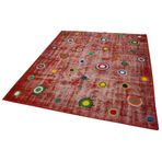 179x214 cm Kırk Yama Kırmızı Yama Pamuklu Yün El Dokuma Modern Geometrik Etnik Eskitme Desenli Boho Oturma Odası Salon Yolluk Koridor Mutfak Halısı