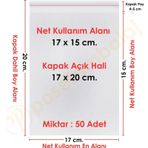 17x15+5 cm.(17x20) 50 Adet Şeffaf Bantlı Yapışkanlı OPP Poşet