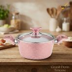 18 Cm Granit Derin Tencere Cam Kapak - Pembe