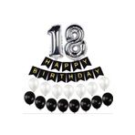 18 Yaş Gümüş Folyo Balon Happy Bırthday Banner Yazı Seti Balonlu M42, 8965256324125