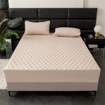 180x200 cm Su Geçirmez Lastikli Çarşaf Hafif Haki, 3D Desen, Pamuk-Polyester Karışımı, 30 cm'ye Kadar Yataklara Uyar, Yumuşak ve Dayanıklı Yatak Örtüsü