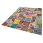 180x232 cm Kırk Yama Kırmızı Yama Pamuklu Yün El Dokuma Modern Geometrik Etnik Eskitme Desenli Boho Oturma Odası Salon Yolluk Koridor Mutfak Halısı