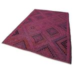 180x290 cm Geometrik Kilim Pembe Geometrik Yün El Dokuma Modern Geometrik Etnik Eskitme Desenli Boho Oturma Odası Salon Yolluk Koridor Mutfak Halısı