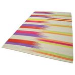 181x279 cm Degrade Kilim Bej Çizgili Yün El Dokuma Modern Geometrik Etnik Eskitme Desenli Boho Oturma Odası Salon Yolluk Koridor Mutfak Halısı