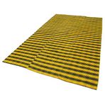 181x303 cm Çizgili Kilim Sarı Çizgili Yün El Dokuma Modern Geometrik Etnik Eskitme Desenli Boho Oturma Odası Salon Yolluk Koridor Mutfak Halısı