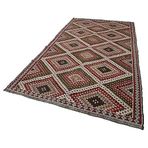 181x343 cm Geometrik Kilim Kırmızı Geometrik Yün El Dokuma Modern Geometrik Etnik Eskitme Desenli Boho Oturma Odası Salon Yolluk Koridor Mutfak Halısı