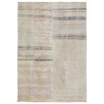 182x267 cm Girit Bej Çizgili Yün El Dokuma Modern Geometrik Etnik Eskitme Desenli Boho Oturma Odası Salon Yolluk Koridor Mutfak Halısı