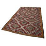182x308 cm Geometrik Kilim Kırmızı Geometrik Yün El Dokuma Modern Geometrik Etnik Eskitme Desenli Boho Oturma Odası Salon Yolluk Koridor Mutfak Halısı