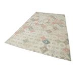 182x314 cm Kareli Kilim Bej Kareli Yün El Dokuma Modern Geometrik Etnik Eskitme Desenli Boho Oturma Odası Salon Yolluk Koridor Mutfak Halısı