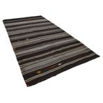 183x320 cm Çizgili Kilim Siyah Çizgili Yün El Dokuma Modern Geometrik Etnik Eskitme Desenli Boho Oturma Odası Salon Yolluk Koridor Mutfak Halısı