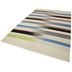 184x279 cm Degrade Kilim Bej Çizgili Yün El Dokuma Modern Geometrik Etnik Eskitme Desenli Boho Oturma Odası Salon Yolluk Koridor Mutfak Halısı