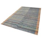 184x294 cm184x294 cm Chaput Kilim Mavi Çizgili Yün El Dokuma Modern Geometrik Etnik Eskitme Desenli Boho Oturma Odası Salon Yolluk Koridor Mutfak Halısı