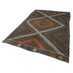 185x296 cm Geometrik Kilim Kahverengi Geometrik Yün El Dokuma Modern Geometrik Etnik Eskitme Desenli Boho Oturma Odası Salon Yolluk Koridor Mutfak Halısı