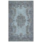 185x304 cm Atina Mavi Vintage Yün El Dokuma Modern Geometrik Etnik Eskitme Desenli Boho Oturma Odası Salon Yolluk Koridor Mutfak Halısı