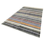 185x316 cm Chaput Kilim Gri Çizgili Yün El Dokuma Modern Geometrik Etnik Eskitme Desenli Boho Oturma Odası Salon Yolluk Koridor Mutfak Halısı