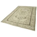 186x265 cm Vintage Bej Vintage Yün El Dokuma Modern Geometrik Etnik Eskitme Desenli Boho Oturma Odası Salon Yolluk Koridor Mutfak Halısı