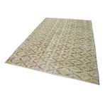 186x281 cm Kareli Kilim Bej Kareli Yün El Dokuma Modern Geometrik Etnik Eskitme Desenli Boho Oturma Odası Salon Yolluk Koridor Mutfak Halısı